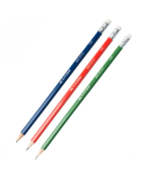 Creion simplu BUROMAX,  corp asortat, cu radieră